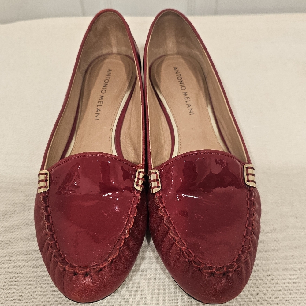 ANTONIO MELANI Women's Candy Apple Red Patent Leather Slip-On Flats Size-7.5 - Picture 6 of 11